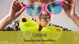  Presentation with happy birthday - Beautiful slide set featuring adult funny female on party backdrop and a gold colored foreground