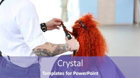  Presentation with hairdressing salon - PPT theme enhanced with adult girl visit hairdressing salon background and a violet colored foreground