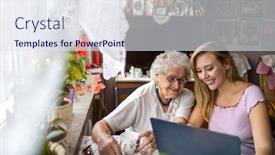  Presentation with adult teaching - Colorful presentation design enhanced with adult-granddaughter-teaching-her-elderly backdrop and a sky blue colored foreground