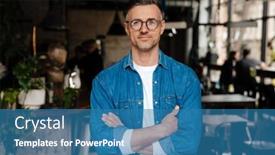  Presentation with calm - PPT theme with adult-handsome-calm-man background and a teal colored foreground