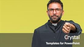  Presentation with catholic 10 commandments - Beautiful PPT theme featuring adult hispanic catholic priest man backdrop and a dark gray colored foreground