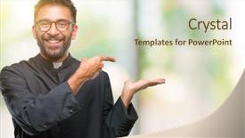  Presentation with catholic 10 commandments - Slide set having adult hispanic catholic priest man background and a sky blue colored foreground