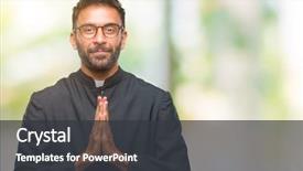  Presentation with praying hands - PPT theme enhanced with adult hispanic catholic priest man background and a dark gray colored foreground