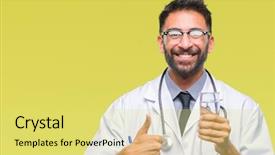 Presentation with child drinking water from glass - Cool new presentation design with adult hispanic doctor man drinking backdrop and a yellow colored foreground