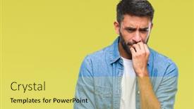  Presentation with anxiety - Slides enhanced with adult-hispanic-man-over-isolated background and a yellow colored foreground