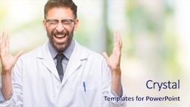 Presentation with mad scientist - Beautiful theme featuring adult hispanic scientist or doctor backdrop and a sky blue colored foreground
