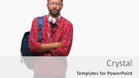  Presentation with student - Slide set consisting of adult hispanic student man wearing headphones and backpack over isolated background skeptic and nervous disapproving expression on face with crossed arms negative person background and a white colored foreground