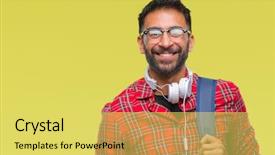  Presentation with student and covid - PPT theme with adult hispanic student man wearing background and a yellow colored foreground