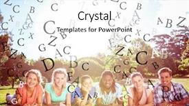  Presentation with students on campus - PPT theme consisting of adult literacy - letters against students studying outside background and a white colored foreground