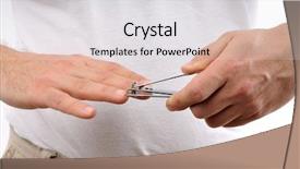  Presentation with nails - Presentation theme featuring adult male cutting his finger nails isolated on white background background and a light gray colored foreground