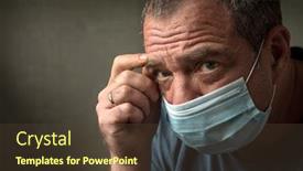  Presentation with hygiene - PPT theme featuring adult-male-in-medical-mask background and a tawny brown colored foreground