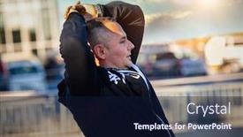  Presentation with parking lot - Amazing presentation design having adult-male-standing backdrop and a navy blue colored foreground