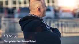  Presentation with parking lot - Presentation theme consisting of adult-male-standing background and a navy blue colored foreground