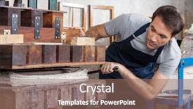  Presentation with factory machine - Presentation design with adult male worker using paper background and a  colored foreground