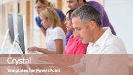  Presentation with business training - Audience pleasing presentation theme consisting of adult man attending business training backdrop and a coral colored foreground