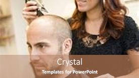  Presentation with hair salon - PPT theme consisting of adult man being shaved at the hair salon background and a coral colored foreground