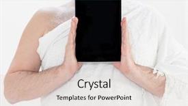  Presentation with hajj - Presentation featuring adult man hajj holding tablet background and a lemonade colored foreground