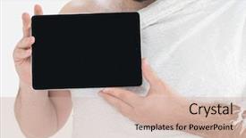  Presentation with hajj - Amazing presentation having adult man hajj holding tablet backdrop and a soft green colored foreground