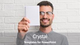  Presentation with paint white brick wall - Colorful presentation design enhanced with adult man holding notebook standing backdrop and a  colored foreground