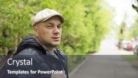 Presentation with city street - PPT layouts with adult-man-in-a-cap background and a dark gray colored foreground