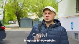  Presentation with city street - PPT layouts enhanced with adult-man-in-a-cap background and a ocean colored foreground