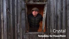  Presentation with house window - Cool new presentation theme with adult-man-in-a-jacket backdrop and a tawny brown colored foreground