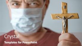  Presentation with medical cross - Amazing slide deck having adult-man-in-medical-mask backdrop and a tawny brown colored foreground