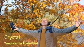 Presentation with yellow music - Cool new slide set with adult-man-in-seasonal-clothes backdrop and a tawny brown colored foreground
