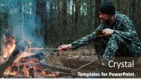  Presentation with outdoors - Slide set enhanced with adult-man-outdoors-is-cooking background and a tawny brown colored foreground
