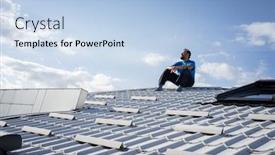  Presentation with contemplating - Audience pleasing slide deck consisting of adult man sitting on house roof and contemplating backdrop and a light blue colored foreground