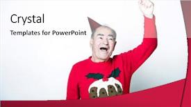  Presentation with multiethnics familly jumping in the air - Colorful theme enhanced with adult man wearing christmas jumper backdrop and a white colored foreground