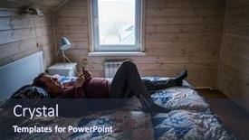  Presentation with isolation - PPT theme featuring adult-man-with-a-smartphone background and a tawny brown colored foreground