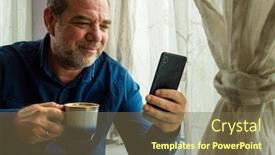  Presentation with tea - Cool new slide deck with adult-man-with-a-smartphone backdrop and a tawny brown colored foreground
