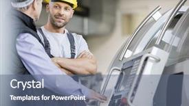  Presentation with discussion - Slide deck consisting of adult manual worker having discussion background and a ocean colored foreground