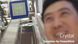  Presentation with station - Beautiful PPT theme featuring adult-men-in-the-subway backdrop and a coral colored foreground