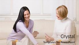  Presentation with playing cards - Cool new theme with adult mother and daughter playing cards and enjoying ice tea and snacks at home backdrop and a soft green colored foreground