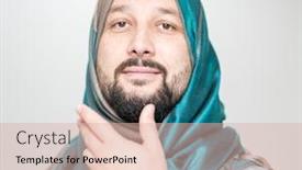  Presentation with muslim - Slide set featuring adult-muslim-man-with-scarf background and a lemonade colored foreground