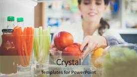  Presentation with healthy food - Presentation theme having adult nutrition - portrait of female standing near background and a coral colored foreground