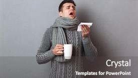  Presentation with tea cup - PPT theme having adult nutrition - sick man in sweater background and a  colored foreground