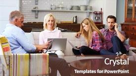  Presentation with offspring - Slide deck having adult offspring using digital device background and a tawny brown colored foreground