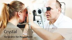  Presentation with optometry - Slide set enhanced with adult optometry male optometrist optician background and a coral colored foreground