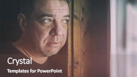  Presentation with artifacts - Theme enhanced with adult sad man looking through a window artistic film grain and artifacts for dramatic effect vintage style background and a tawny brown colored foreground