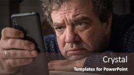  Presentation with isolation - PPT layouts consisting of adult-sad-man-with-smartphone background and a tawny brown colored foreground