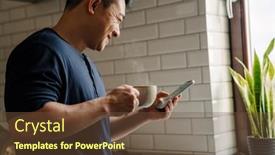  Presentation with tea cup - Presentation theme consisting of adult-smiling-asian-man background and a tawny brown colored foreground