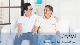  Presentation with senior asian - Slide set featuring old parent - asian senior father and adult background and a light blue colored foreground