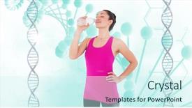  Presentation with drinking water - Audience pleasing slide set consisting of adult stem cell - digital composite of fit woman backdrop and a cool aqua colored foreground