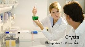  Presentation with work the word in your life - Cool new PPT theme with adult stem cell - two young researchers at work backdrop and a soft green colored foreground