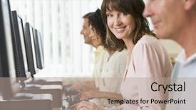  Presentation with lab - Beautiful presentation theme featuring adult students in a computer backdrop and a  colored foreground
