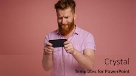  Presentation with coral - Presentation design enhanced with adult-stylish-redhead-bearded-focused background and a coral colored foreground