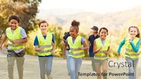  Presentation with team leader - PPT layouts enhanced with adult-team-leader-with-children background and a coral colored foreground